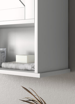 Farmhouse Bathroom Medicine Cabinet, Wall Cabinet with Barn Doors and Adjustable Shelf for Laundry Room, White