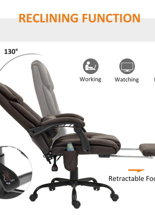 Massage Office Chair with 6 Vibrating Points, High Back Reclining Office Chair with Footrest and Remote, Brown