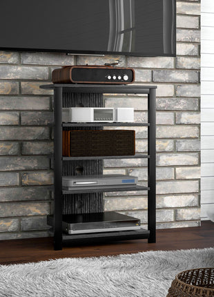 TV Stand, Entertainment Center with Storage Shelves and Steel Frame for Living Room, Black