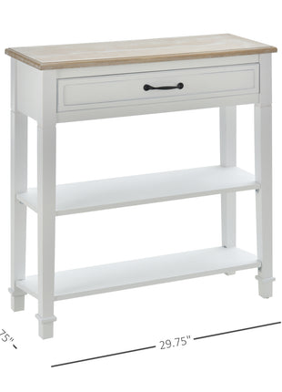 Modern Style Sofa Console Entry Hallway Table with Drawer and Shelves, Sturdy Build, and Large Storage, White