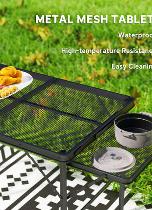 Folding Camping Table, 4.5ft Portable Table with 2 Wing Panels, Height Adjustable Metal Picnic Table