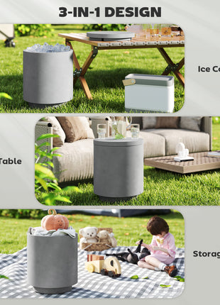 2.6 Gal Outdoor Side Table, 3-In-1 Concrete Cooler Bar Table with Storage, Removable Ice Bucket and Lid, Gray