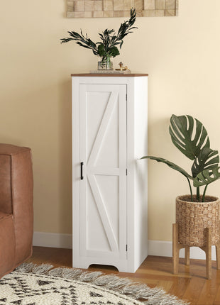 Farmhouse Accent Cabinet with Adjustable Shelf Barn Door Storage Cabinet for Living Room Floor Pantry Cabinet, White