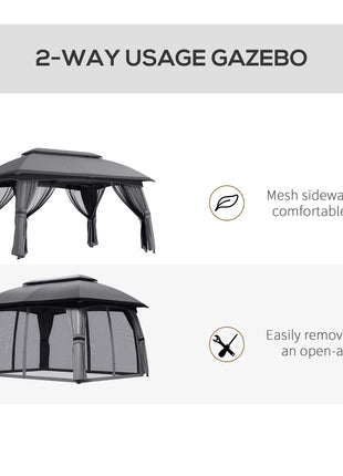 10' x 13' Patio Gazebo, Outdoor Gazebo Canopy Shelter with Netting, Vented Roof for Garden, Dark Gray