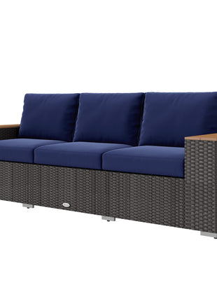 3-Seat Outdoor Patio Sofa, PE Wicker Outdoor Couch with  Extra Wide Deep Seat, Wide Armrests 4" Cushions, Navy Blue