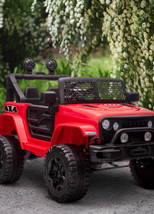 12V Kids Ride On Truck with Parent Remote Control, Battery Powered Electric Car with Spring Suspension, Adjustable Speed, LED Lights and Horn, Red