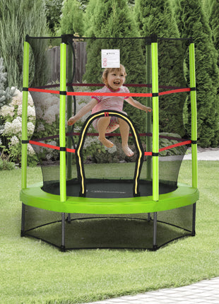 Φ5FT Kids Trampoline with Enclosure Net for Age 3 to 6 Years Green