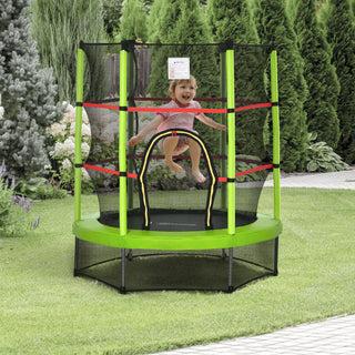 Φ5FT Kids Trampoline with Enclosure Net for Age 3 to 6 Years Green