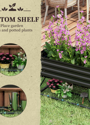 Galvanized Raised Garden Bed, Metal Planter Box with Legs, Storage Shelf and Bed Liner, Black