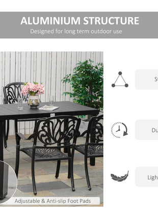 Outdoor Dining Table for 6 Person, Rectangular Patio Table, Aluminum Metal Legs for Garden, Lawn, Patio, Woodgrain Black
