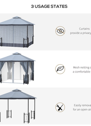 13x11 Gazebo with Sides, with Curtains, Removable Netting, Double Vented Roof, 8 Drainage holes, Aluminum Frame and Hooks, for Garden, Backyard, Patio, Gray