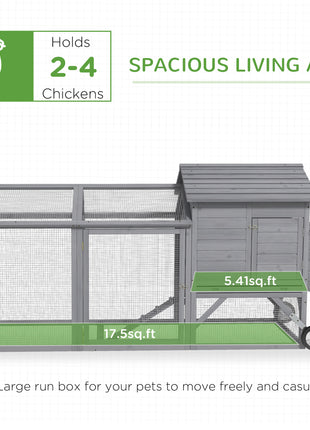 96.5" Chicken Coop Wooden Hen House Poultry Cage Pen Portable with Wheels and Nesting Box, Chicken Cage for Backyard Outdoor, Gray