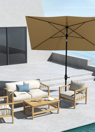 6.6' x 10' Rectangular Market Umbrella, Patio Outdoor Table Umbrella with Crank and Push Button Tilt, Coffee
