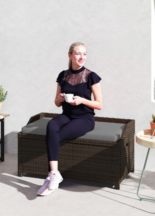 Outdoor Wicker Storage Bench with Storage & Cushion, Gray