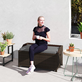 Outdoor Wicker Storage Bench with Storage & Cushion, Gray