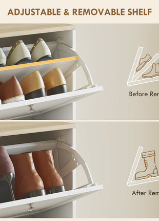 Modern Shoe Storage Cabinet with 3 Flip Drawers and Adjustable Shelves for 12-18 Pairs of Shoes, White