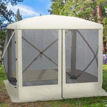 Pop Up Camping Canopy Gazebo Screen Shelter Tent with Single Person Easy Set-Up, Portable Carry Bag, 7x7FT, Beige