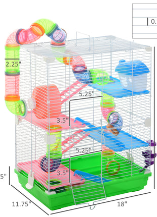 5 Tiers Hamster Cage Portable Animal Travel Carrier w/ Exercise Wheels Tube