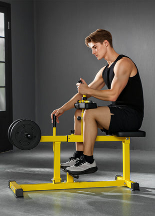 Adjustable Steel Seated Calf Raise Exercise Strength Training Gym Equipment, Yellow