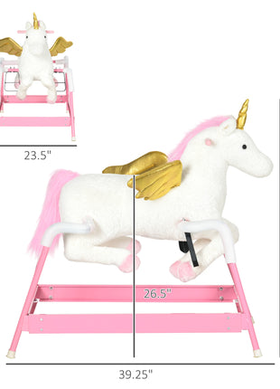 Kids Spring Rocking Horse Unicon, Ride on Horse for Girls and Boys with Sounds, Plush Animal Ride-on Toy with Soft Feel, Interactive Toy for Kids, Pink