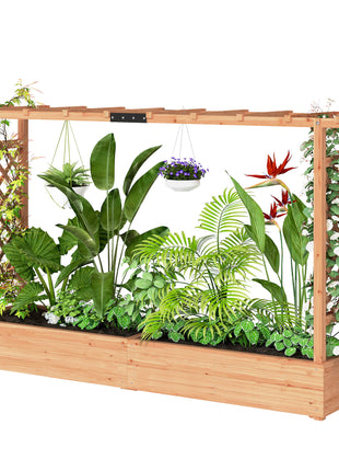 Wooden Planter Box with Trellis, Hanging Roof and Drainage Holes for Climbing Plants, Vegetables, Herbs and Flowers
