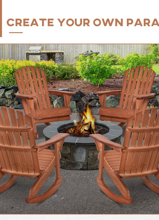 Adirondack Rocking Chair, with Slatted Wooden Design, Fanned Back, Ergonomic Armrests, & Classic Rustic Style, For Porch, Patio, Backyard, Teak
