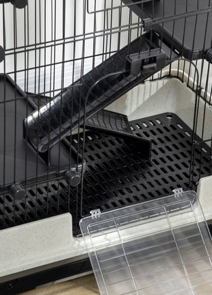 32"L 4-Level Small Animal Cage Rabbit Hutch with Universal Lockable Wheels, Slide-out Tray for Bunny, Chinchillas, Ferret, Black