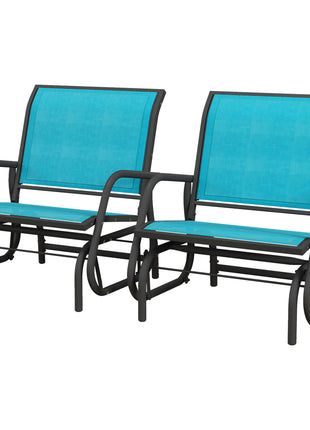 2 Pieces Outdoor Glider Chair, Steel Swing Chai with Curved Armrests for Porch, Garden, Poolside, Balcony, Blue