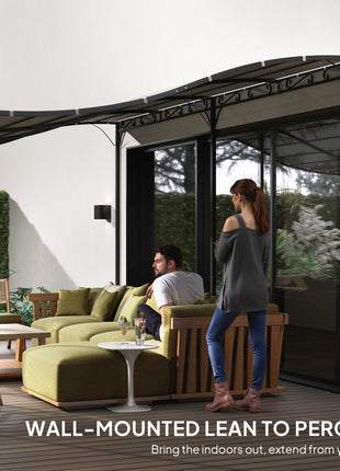 10' x 16' Wall-Mounted Outdoor Pergola Canopy, Metal Patio Canopy with Drainage Holes for Backyard Garden, Dark Gray