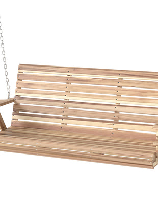 3-Seater Swing Bench, Wooden Porch Swing with Cupholders, Hanging Chains for Patio Garden, Nature Wood