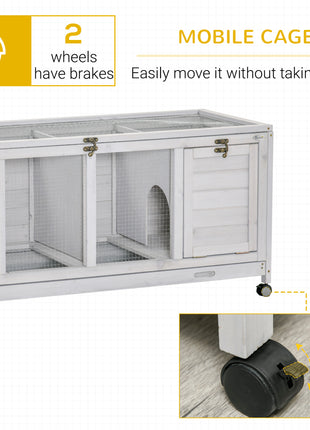 Wooden Rabbit Hutch with Wheels, Dividers for Indoor Use, Light Gray