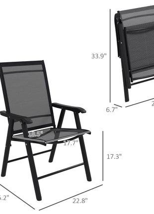 Set of 4 Outdoor Folding Chairs, Stackable Patio Dining Chairs with Armrests, Metal Frame, Black
