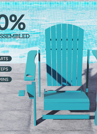 Oversized Adirondack Chair, Outdoor Fire Pit and Porch Seating, Classic Log Lounge w/ Built-in Cupholder, Sky Blue