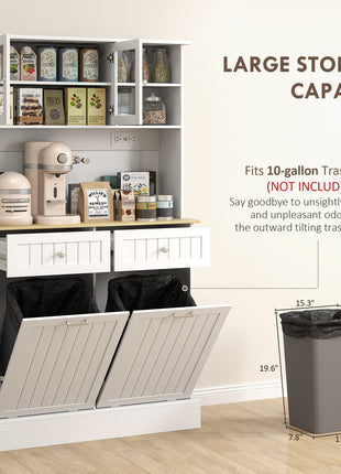 Kitchen Cabinet with Charging Station, 2 Tilt Out Cabinets, Microwave Stand, Freestanding Kitchen Pantry Cabinet, White