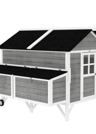 59" Wooden Chicken Coop w/ Wheels, Handles, 2 Nesting Boxes, 2 Trays, 4 Perches, Chicken Tractor for 4-6 Chickens, Gray