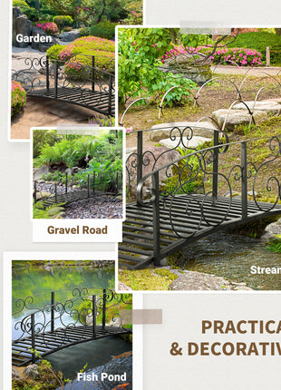 6' Metal Arch Backyard Garden Bridge, Safety Siderails, Arc Footbridge for Backyard Creek, Stream, Pond