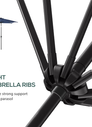 9' x 7' Solar Umbrella, LED Lighted Patio Umbrella for Table or Base with Tilt & Crank, Outdoor Umbrella for Garden, Deck, Backyard, Pool, Beach, Blue