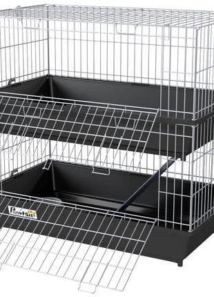 2-Tier Small Animal Cage with 2 Doors, Trays, Dish, Bottle, and Ramp for Bunny, Ferret, Chinchilla, Black