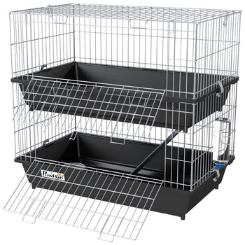 2-Tier Small Animal Cage with 2 Doors, Trays, Dish, Bottle, and Ramp for Bunny, Ferret, Chinchilla, Black