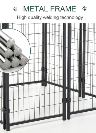 Outdoor Dog Kennel with Roof, 8' x 4' x 6' Heavy Duty Welded Wire Dog Playpen Enclosure with Escape-proof Lock, UV-Resistant & Waterproof Cover, for Large Dogs, Silver