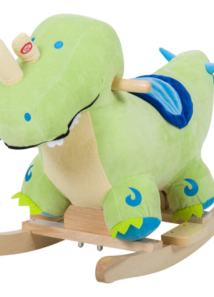 Kids Plush Ride-On Rocking Horse Toy Dinosaur Ride on Rocker Green with Realistic Sounds