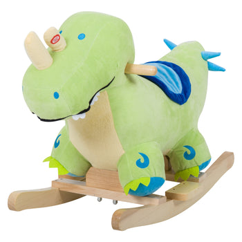Kids Plush Ride-On Rocking Horse Toy Dinosaur Ride on Rocker Green with Realistic Sounds