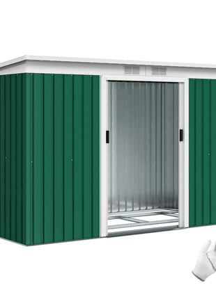 9' x 4' Metal Outdoor Storage Shed, Tool House with Double Lockable Doors for Backyard, Patio, Lawn, Garage, Dark Green
