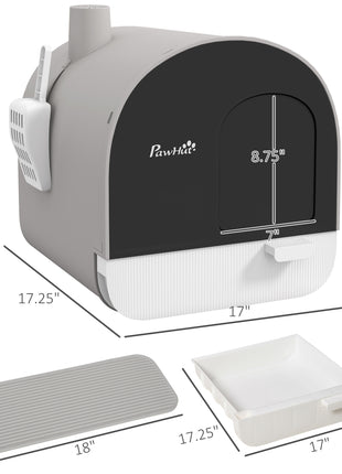 Cat Litter Box with Lid with Scoop and Filter, Light Gray