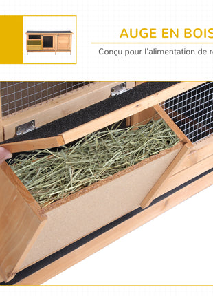 Large Bunny Hutch, Rabbit Cage with 2 Outside Areas and 1 Main House for Small Animals, Yellow