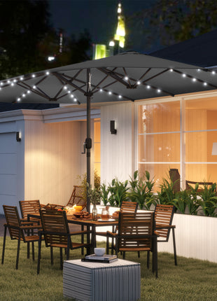 Garden Parasol, Double-Sided Sun Umbrella with LED Solar Lights, Patio Parasol for Outdoor, Gray