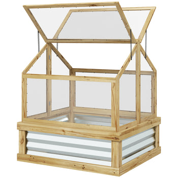 Raised Garden Flower Bed Kit with Greenhouse, Wooden Cold Frame Planter, 35.5" x 31.5" x 36", Natural