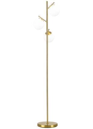 Modern 3-Light Floor Lamp for Living Room, Tree Standing Lamp with Globe Lampshades, 10.75"x10.75"x66.5", Gold