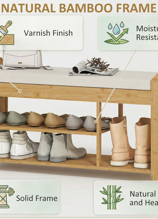 Shoe Bench with Cushioned Seat Shoe Storage Bench with Side Umbrella Holder for Entryway Natural and Cream