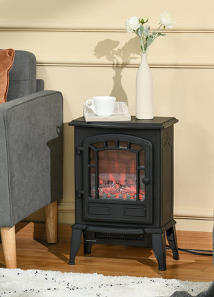 Electric Fireplace Heater, Freestanding Fireplace Stove with Realistic Flame Effect Overheat Protection 750W/1500W Black